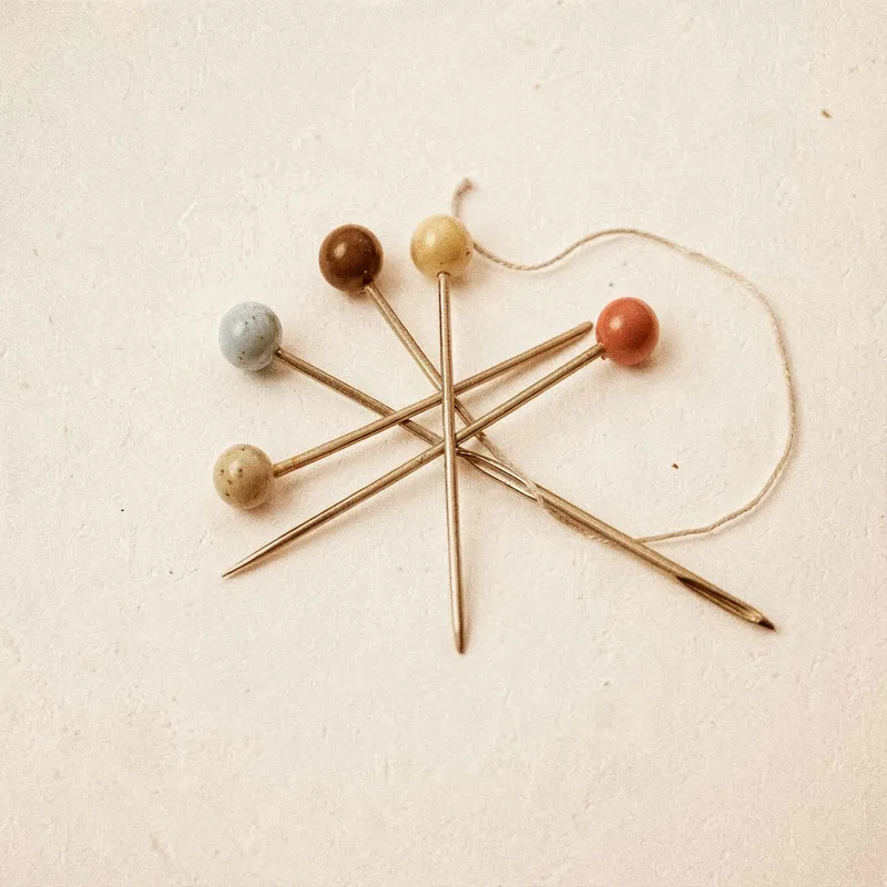 Dressmaker pins and a needle with thread