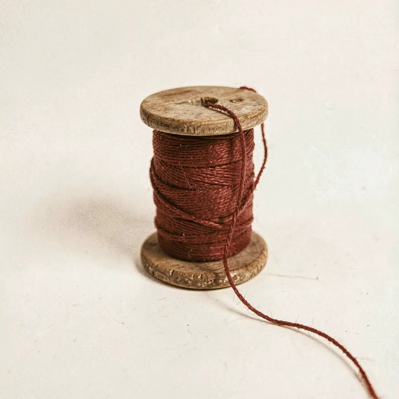 A wooden spool of red thread