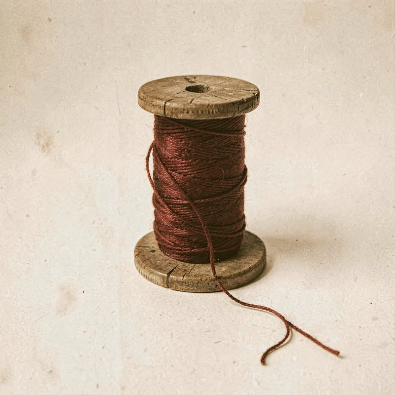 A wooden spool of red thread